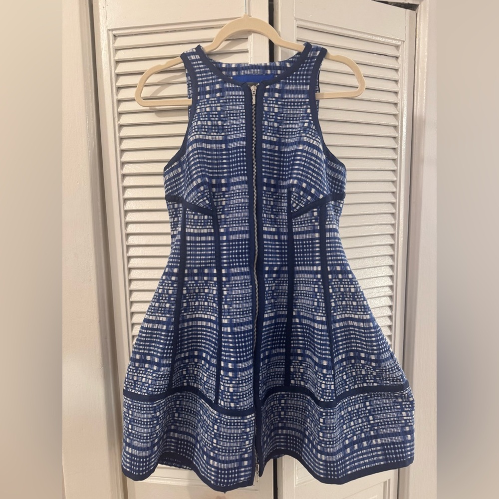 Anthropologie Blue and White Checked Zip-Front Dress